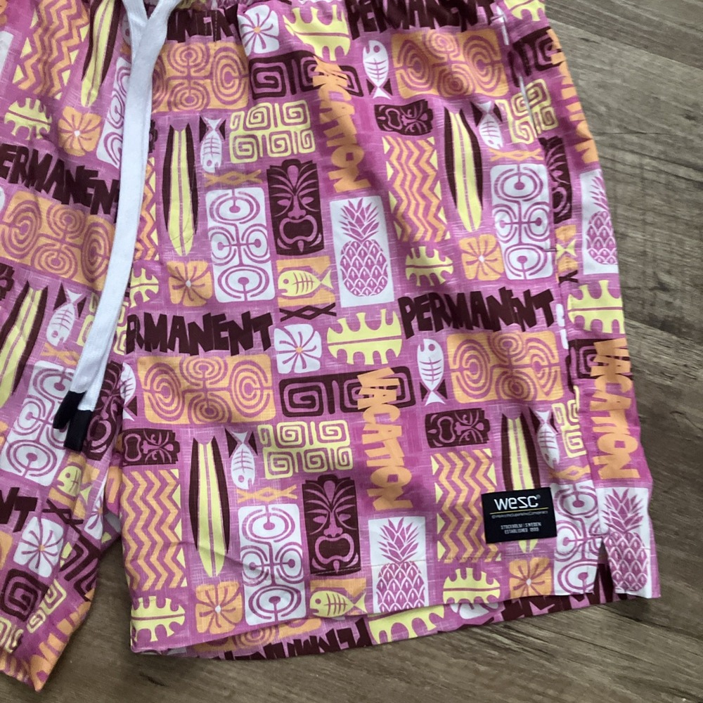WeSC Mens XL Womens XXL Austin Tiki AOP Pull On Shorts Pink Tropical Unlined - Picture 2 of 11